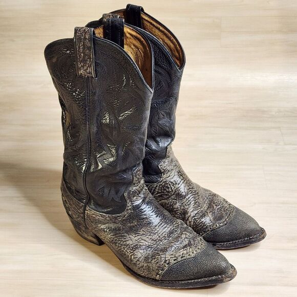 Tony Lama Rare Exotic Boots 6874 Western Cowboy Leather Black Gray Size 10 - Picture 1 of 12